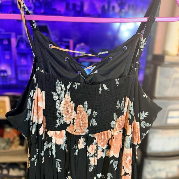 Torrid Size 3 Black Floral Tassel Lace-up Neck Maxi Dress - Picture 8 of 16